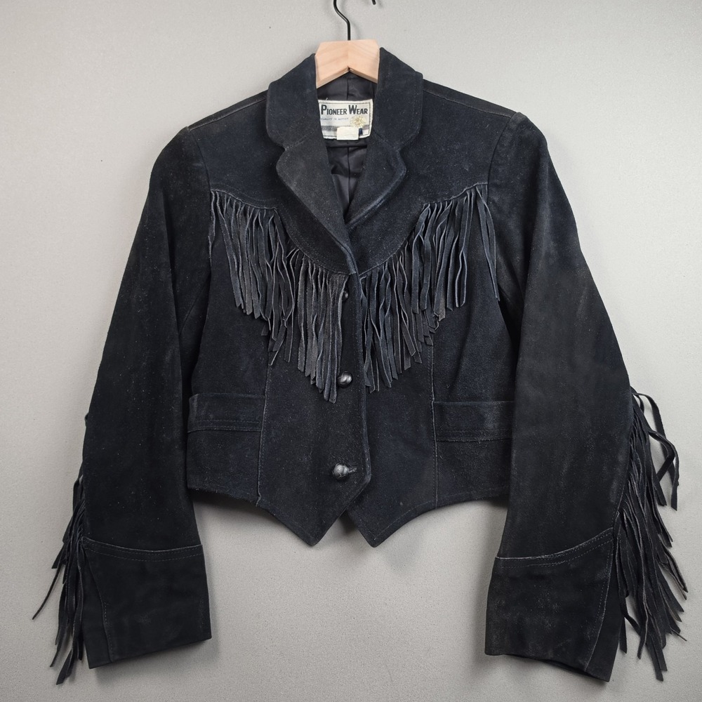 Pioneer Wear Vintage Suede Leather Fringe Jackets Western Cowgirl Womens Size 10